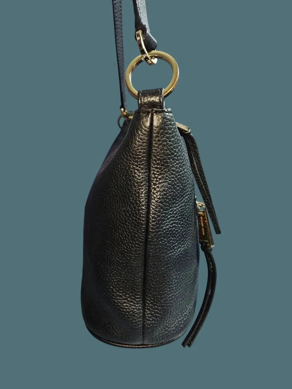 Michael Kors Rhea Black Pebbled Leather Shoulder Bag